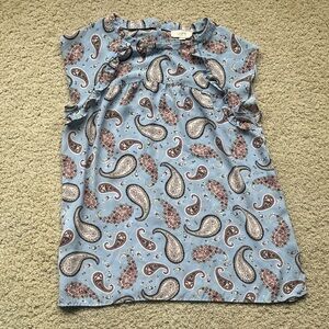 LOFT Blue Paisley Ruffle Sleeve Top